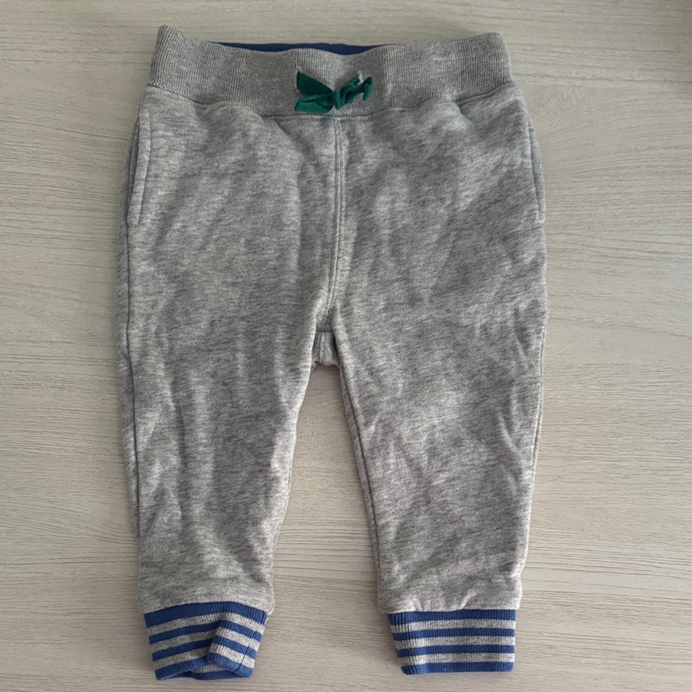 Baby Boden Gray Joggers with Blue and Green Accents EUC Size 9-12M